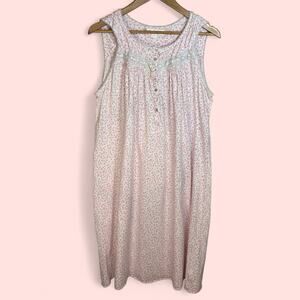 Eileen West Nightgown Lrg Pink White Lace Pima Cotton Lightweight Cottage Core